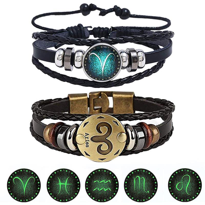 Star Sign Luminous Leather Bracelet