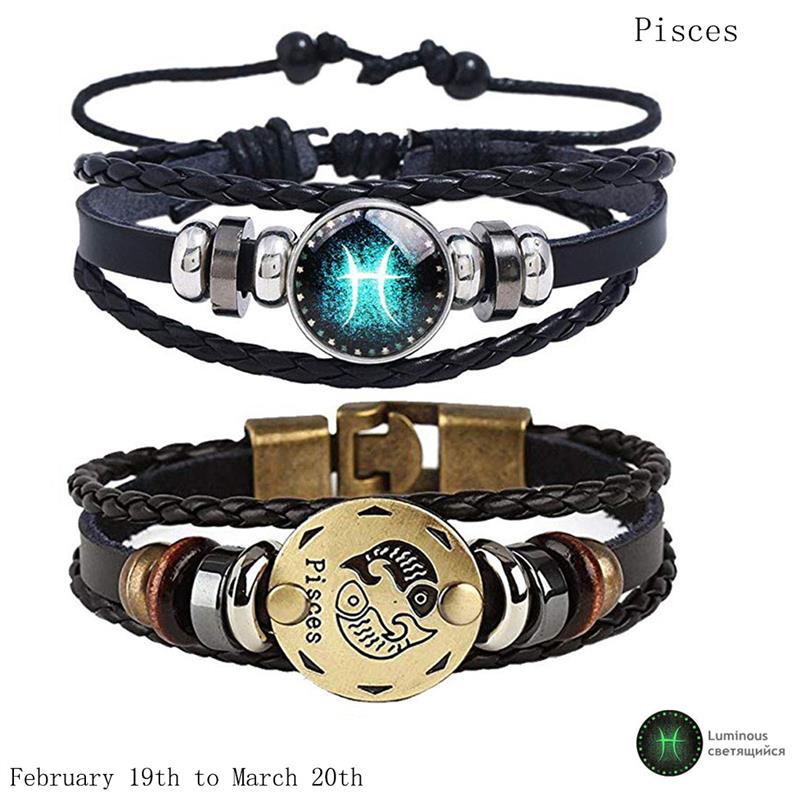 Star Sign Luminous Leather Bracelet