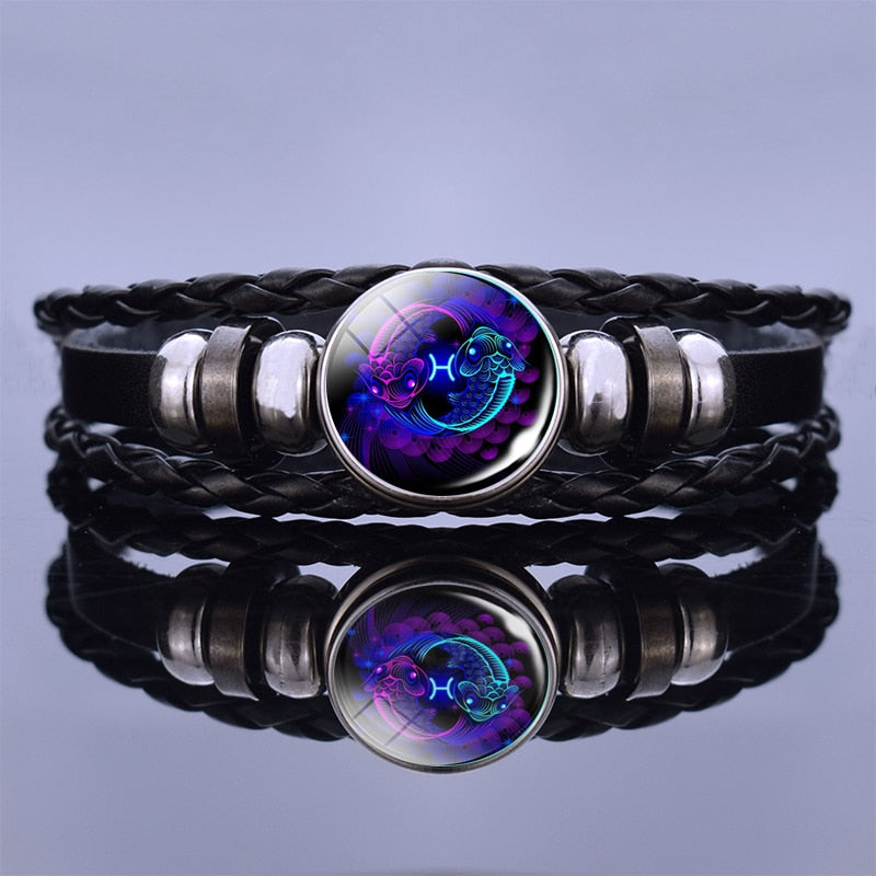 Multilayer Zodiac Sign Leather Bracelet