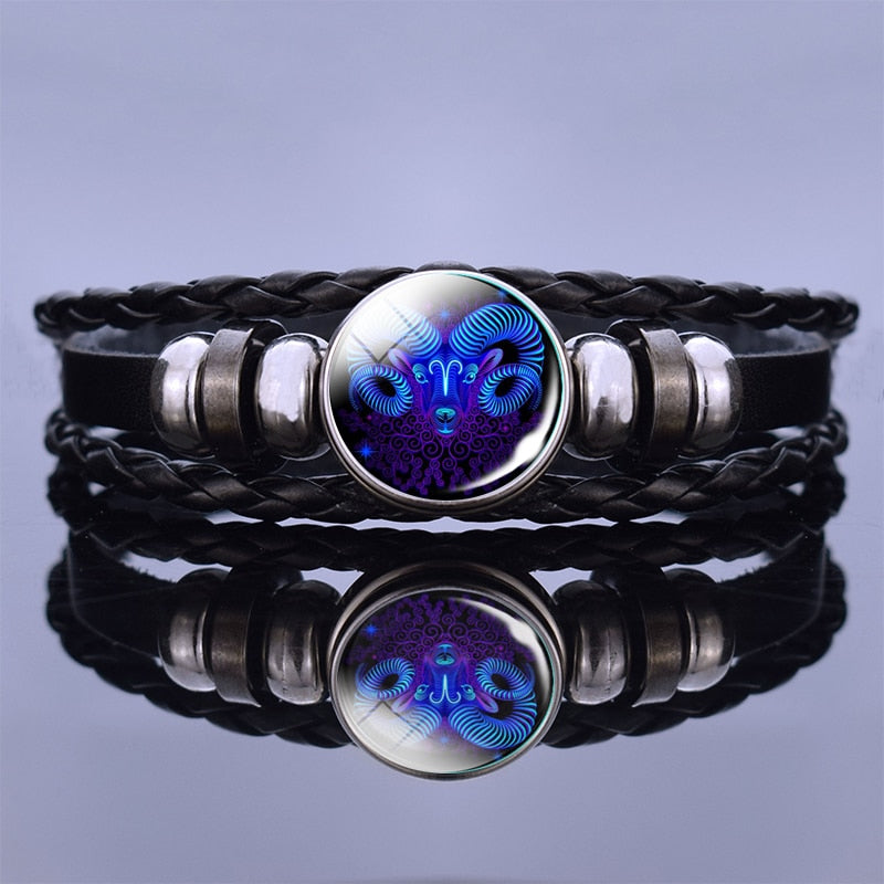 Multilayer Zodiac Sign Leather Bracelet