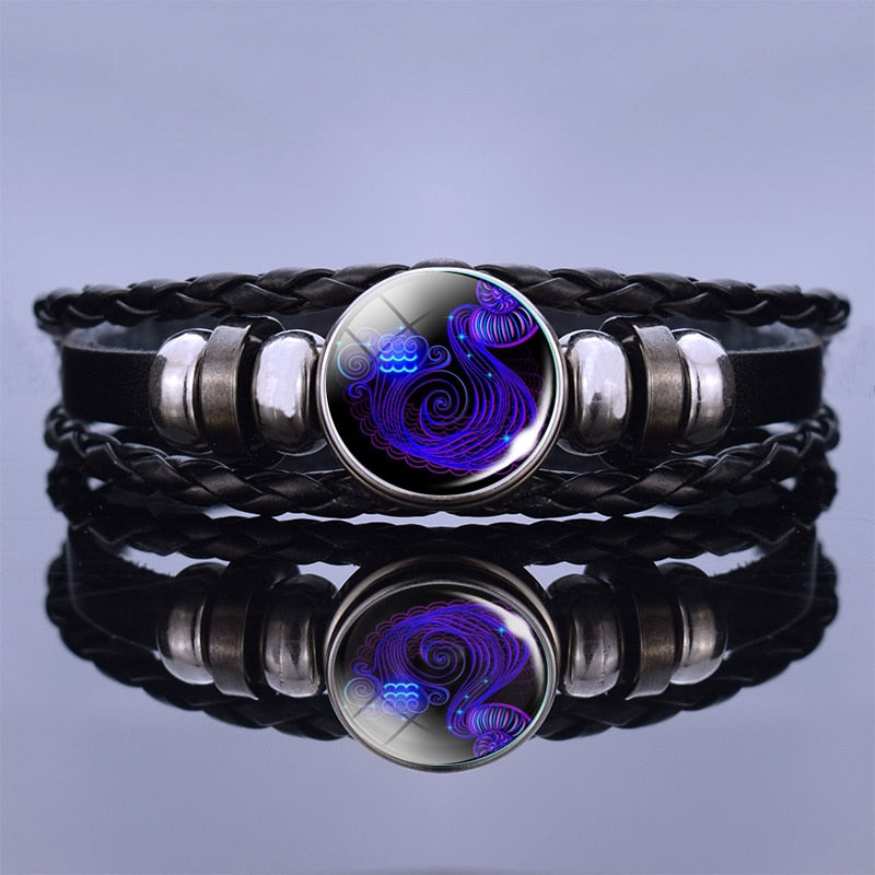 Multilayer Zodiac Sign Leather Bracelet