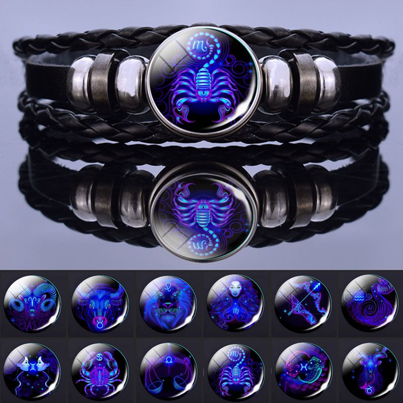 Multilayer Zodiac Sign Leather Bracelet