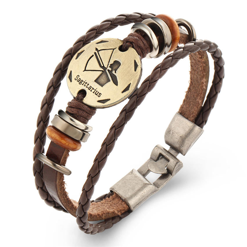 Vintage Zodiac Sign Leather Bracelet