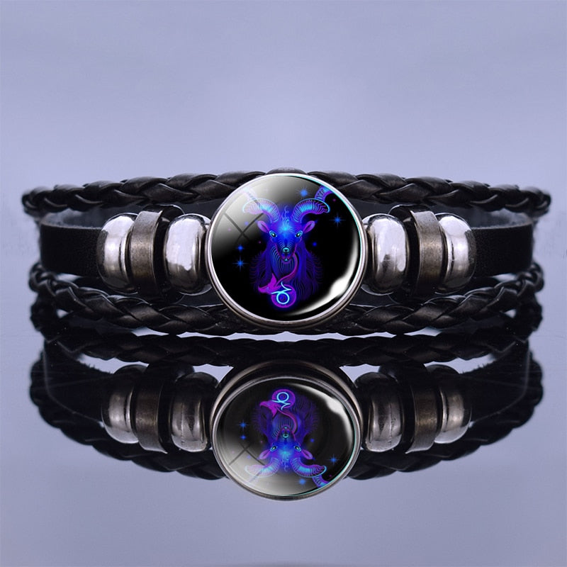 Multilayer Zodiac Sign Leather Bracelet