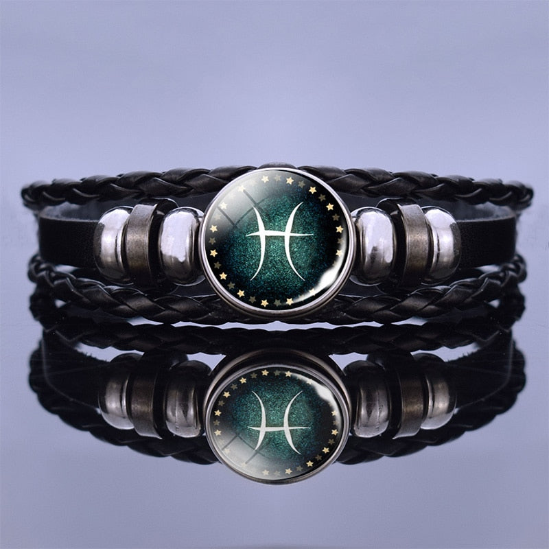 Multilayer Zodiac Sign Leather Bracelet