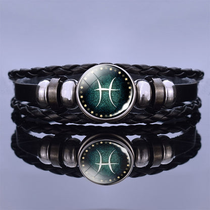 Multilayer Zodiac Sign Leather Bracelet
