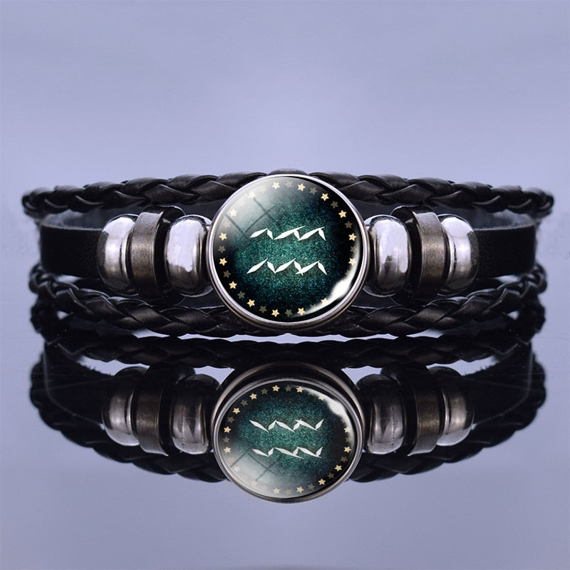 Multilayer Zodiac Sign Leather Bracelet